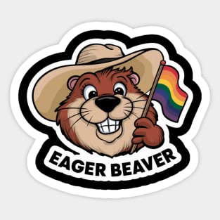 Eager Beaver With LGBT Pride Flag Sticker